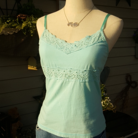 OLD NAVY ♡ Gorgeous Vintage Aqua Perfect Fit Lacey Cami Bralette Babydoll Top S - Picture 5 of 13